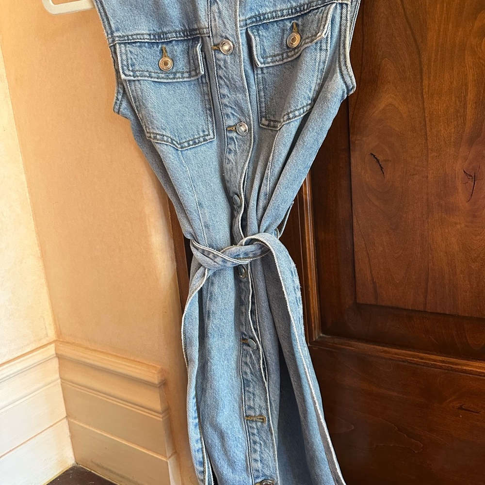 Zara Denim Sleeveless Button-Down Dress